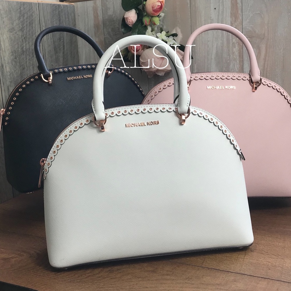 Michael Kors Emmy Large Dome Satchel Optic White - Picture 8 of 8